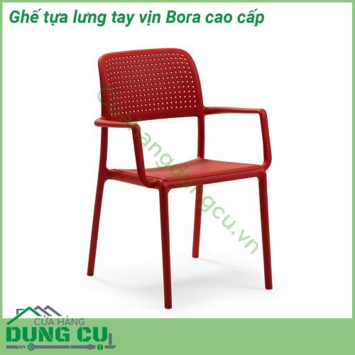 Ghế tựa lưng tay vịn Bora cao cấp làm bằng nhựa polypropylene sợi thủy tinh chất lượng cao có màu đồng nhất  Vật liệu chống thời tiết và vết bẩn  Chân cao su chống trượt chống mài mòn có thể thay thế Dễ dàng vệ sinh không cần bảo trì Ghế có thể xếp chồng lên nhau