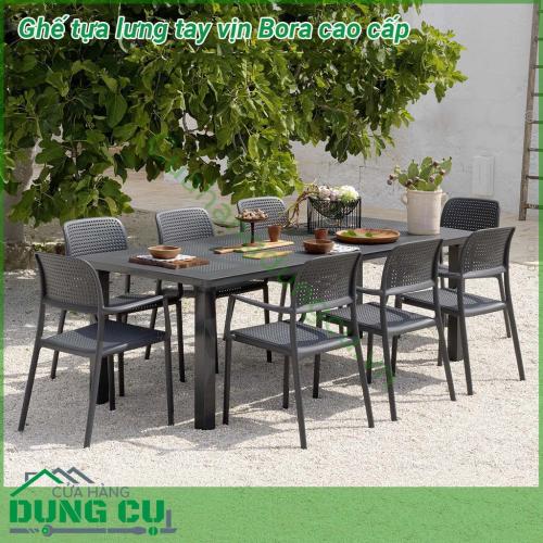 Ghế tựa lưng tay vịn Bora cao cấp làm bằng nhựa polypropylene sợi thủy tinh chất lượng cao có màu đồng nhất  Vật liệu chống thời tiết và vết bẩn  Chân cao su chống trượt chống mài mòn có thể thay thế Dễ dàng vệ sinh không cần bảo trì Ghế có thể xếp chồng lên nhau