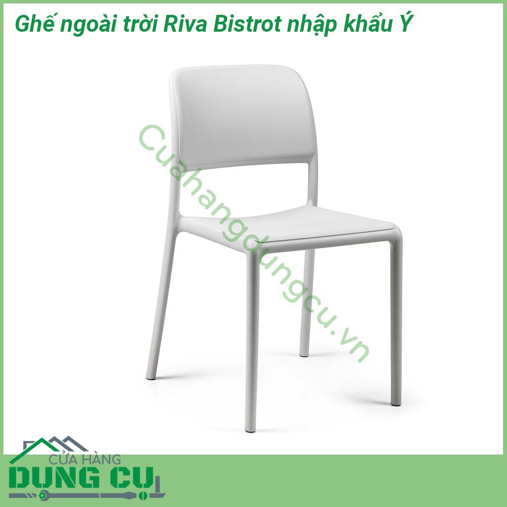 Ghế ngoài trời Riva Bistrot nhập khẩu Ý mang phong cách tối giản không có tay vịn bề mặt mờ khung hình ống với các góc bo tròn được làm bằng Polypropylene pha sợi thủy tinh đã qua xử lý tia UV và có thể tái chế