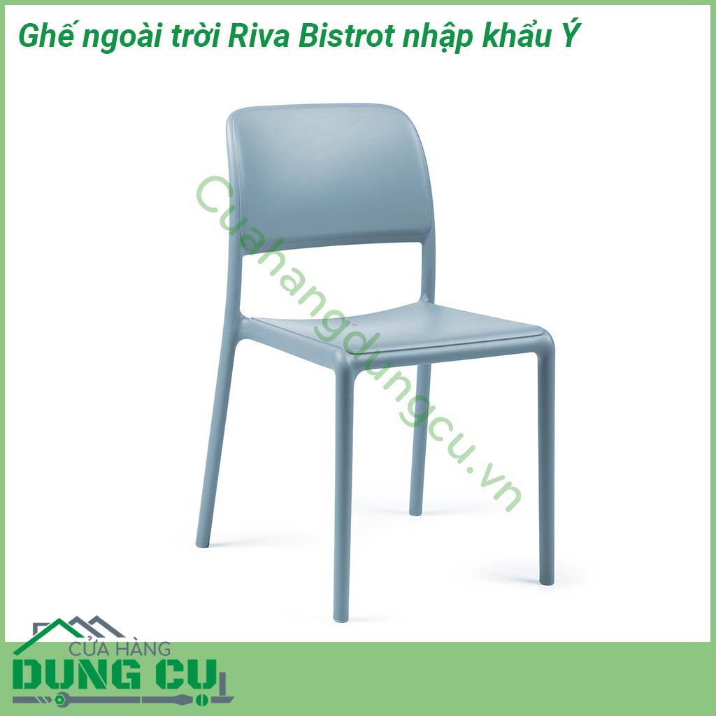 Ghế ngoài trời Riva Bistrot nhập khẩu Ý mang phong cách tối giản không có tay vịn bề mặt mờ khung hình ống với các góc bo tròn được làm bằng Polypropylene pha sợi thủy tinh đã qua xử lý tia UV và có thể tái chế