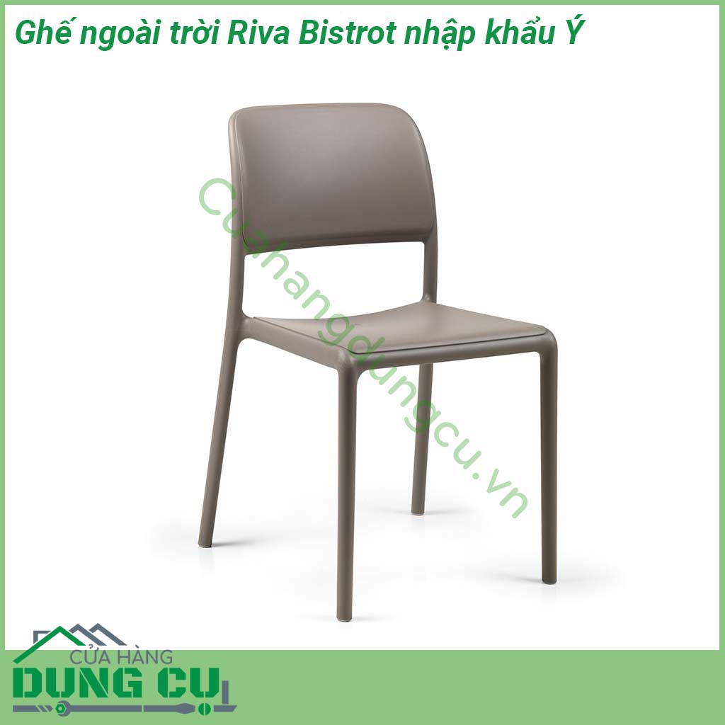 Ghế ngoài trời Riva Bistrot nhập khẩu Ý mang phong cách tối giản không có tay vịn bề mặt mờ khung hình ống với các góc bo tròn được làm bằng Polypropylene pha sợi thủy tinh đã qua xử lý tia UV và có thể tái chế