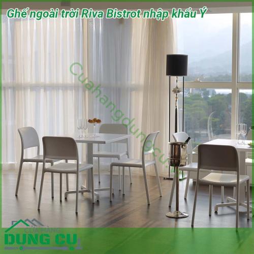 Ghế ngoài trời Riva Bistrot nhập khẩu Ý mang phong cách tối giản không có tay vịn bề mặt mờ khung hình ống với các góc bo tròn được làm bằng Polypropylene pha sợi thủy tinh đã qua xử lý tia UV và có thể tái chế