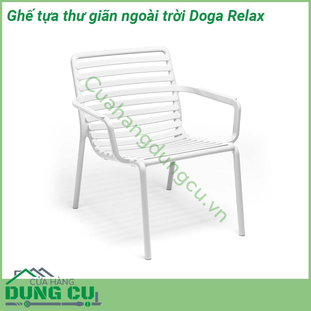 Ghế tựa thư giãn ngoài trời Doga Relax có thiết kế uốn cong mềm mại với chất liệu nhựa polypropylene sợi thủy tinh có màu đồng nhất với các chất phụ gia UV  Có thể xếp chồng lên nhau  Kết thúc mờ  Với chân chống trượt  Đệm có sẵn để đặt hàng  Nhựa có thể tái chế