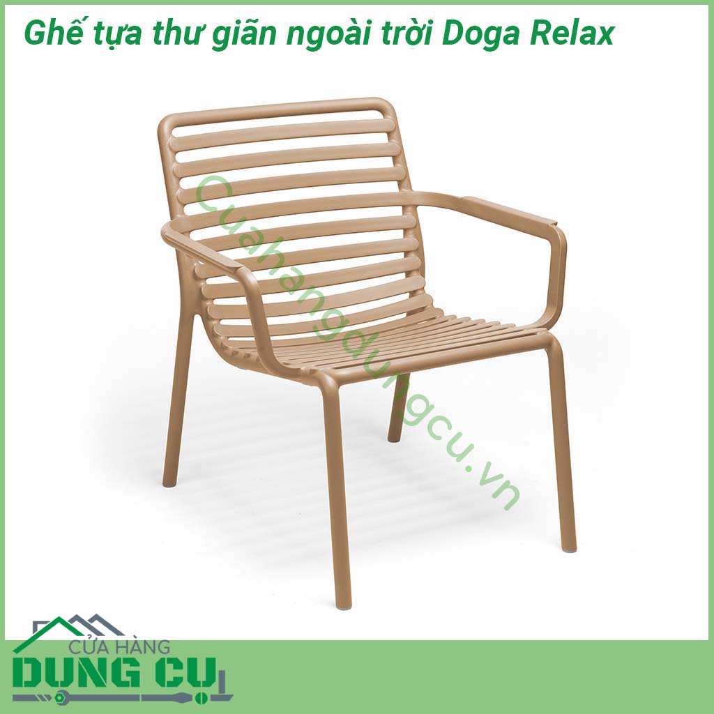 Ghế tựa thư giãn ngoài trời Doga Relax có thiết kế uốn cong mềm mại với chất liệu nhựa polypropylene sợi thủy tinh có màu đồng nhất với các chất phụ gia UV  Có thể xếp chồng lên nhau  Kết thúc mờ  Với chân chống trượt  Đệm có sẵn để đặt hàng  Nhựa có thể tái chế