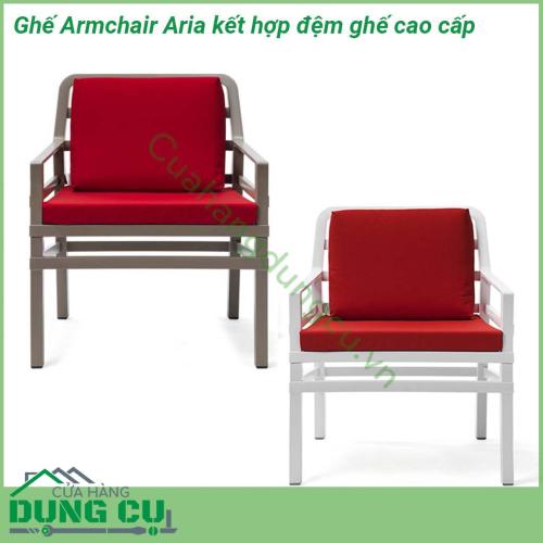 Ghế Armchair Aria kết hợp đệm ghế cao cấp được làm từ chất liệu khung nhựa Polypropylene cao cấp pha sợi thủy tinh chống tia UV được kết hợp với tựa ghế bọc vải acrylic giúp cho sản phẩm chịu được tác động từ yếu tố môi trường và thời tiết