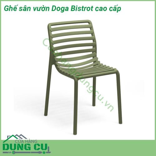 Ghế sân vườn Doga Bistrot cao cấp thiết kế thanh mảnh  một chiếc ghế ngoài trời không có tay vịn được làm bằng nhựa nguyên sinh tinh khiết PP gia cường sợi thủy tinh fiberglass  Thiết kế rất tiện dụng để di chuyển có thể xếp chồng lên nhau dễ dàng vệ sinh và hoàn toàn có thể tái chế