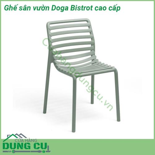 Ghế sân vườn Doga Bistrot cao cấp thiết kế thanh mảnh  một chiếc ghế ngoài trời không có tay vịn được làm bằng nhựa nguyên sinh tinh khiết PP gia cường sợi thủy tinh fiberglass  Thiết kế rất tiện dụng để di chuyển có thể xếp chồng lên nhau dễ dàng vệ sinh và hoàn toàn có thể tái chế