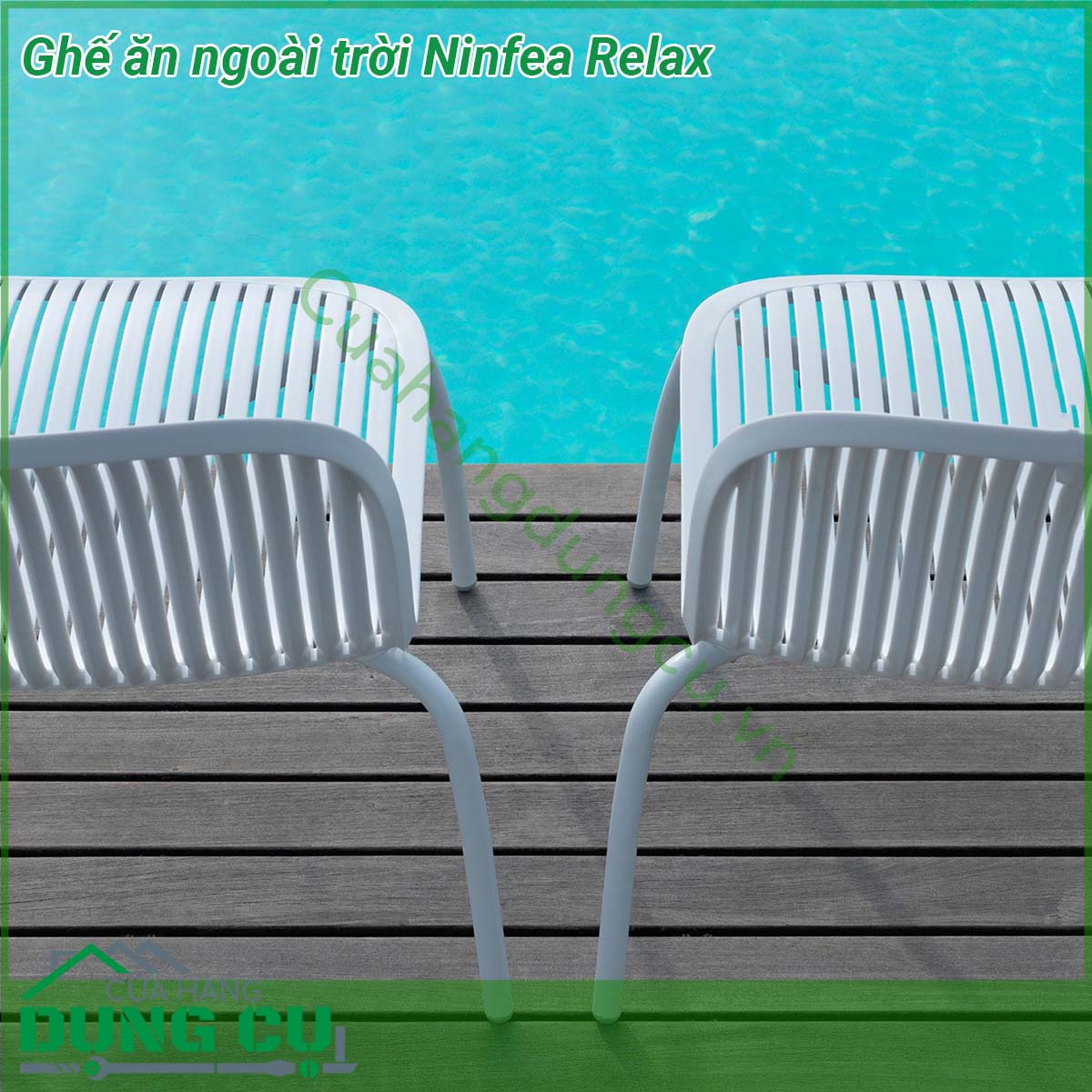 Ghế ăn ngoài trời Ninfea Relax được làm từ chất liệu Polypropylene pha sợi thủy tinh cao cấp được xử lý tia UV chịu được thời tiết mưa nắng khắc nghiệt thích hợp với sân vườn ngoài trời