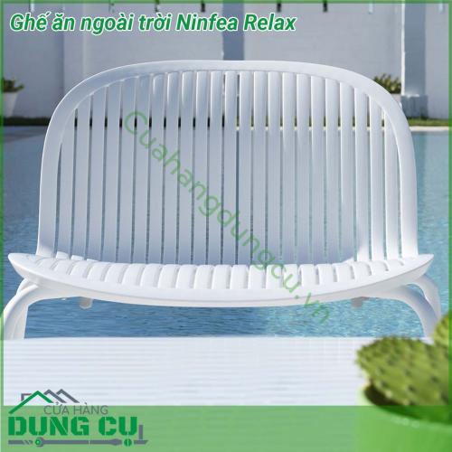 Ghế ăn ngoài trời Ninfea Relax được làm từ chất liệu Polypropylene pha sợi thủy tinh cao cấp được xử lý tia UV chịu được thời tiết mưa nắng khắc nghiệt thích hợp với sân vườn ngoài trời