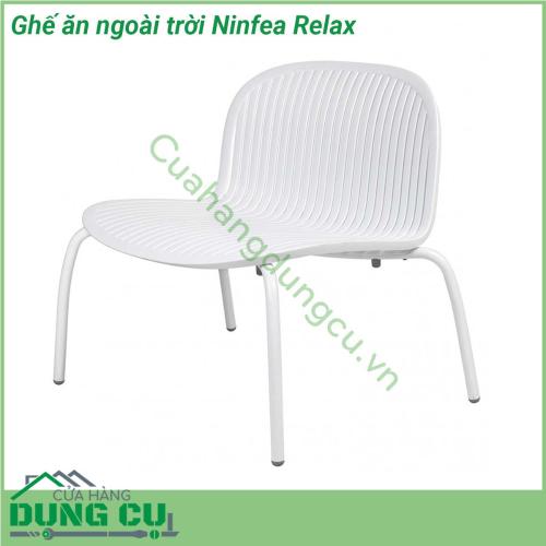 Ghế ăn ngoài trời Ninfea Relax được làm từ chất liệu Polypropylene pha sợi thủy tinh cao cấp được xử lý tia UV chịu được thời tiết mưa nắng khắc nghiệt thích hợp với sân vườn ngoài trời