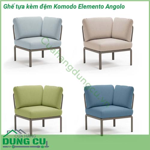 Ghế tựa kèm đệm Komodo Elemento Angolo được làm từ chất liệu Polypropylene pha sợi thủy tinh cao cấp được xử lý tia UV chịu được thời tiết mưa nắng khắc nghiệt Đệm ghế sofa được làm từ 100 sợi nhuộm acrylic chống nấm mốc chống bám bẩn thích hợp với sân vườn ngoài trời