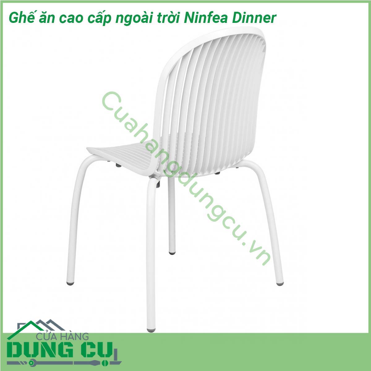 Ghế ăn cao cấp ngoài trời Ninfea Dinner lấy cảm hứng từ những bông hoa nước với thân bằng nhựa sợi thủy tinh và chân cong bằng nhôm hoàn thiện mờ Ghế Ninfea Relax có thể xếp chồng lên nhau và dễ bảo trì… Bạn có thể sử dụng chúng cho mọi không gian sân vườn ghế cho khu vực hồ bơi resort ghế sân thượng…