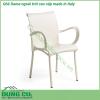 Ghế Dama ngoài trời cao cấp made in Italy một chiếc ghế có tay vịn bằng nhựa PP nguyên cao cấp pha sợi thủy tinh và lớp hoàn thiện mờ  Thích hợp cho sử dụng trong nhà và ngoài trời  Chân nhôm sơn phủ đồng màu với lưng và đệm thành một khối thống nhất