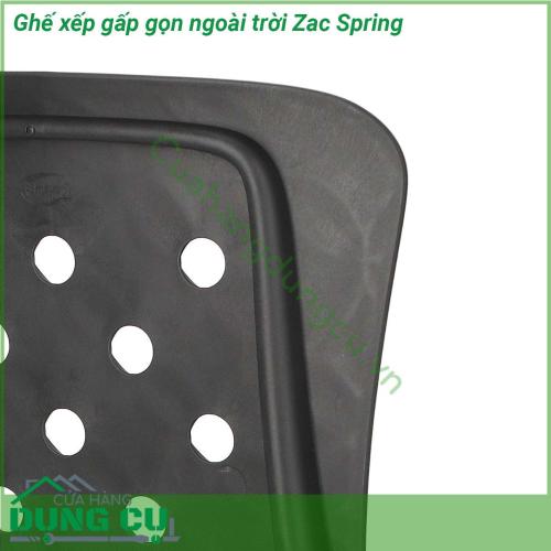 Ghế xếp gấp gọn ngoài trời Zac Spring nhiều màu sắc và hiện đại được làm bằng Polypropylene sợi thủy tinh một vật liệu kỹ thuật thế hệ mới nhất rất bền và đàn hồi  Ghế có lưng và mặt ngồi với thiết kế hình học được chạm khắc và đục lỗ dễ dàng gấp gọn để tiết kiệm diện tích và dễ dàng cất giữ khi không sử dụng