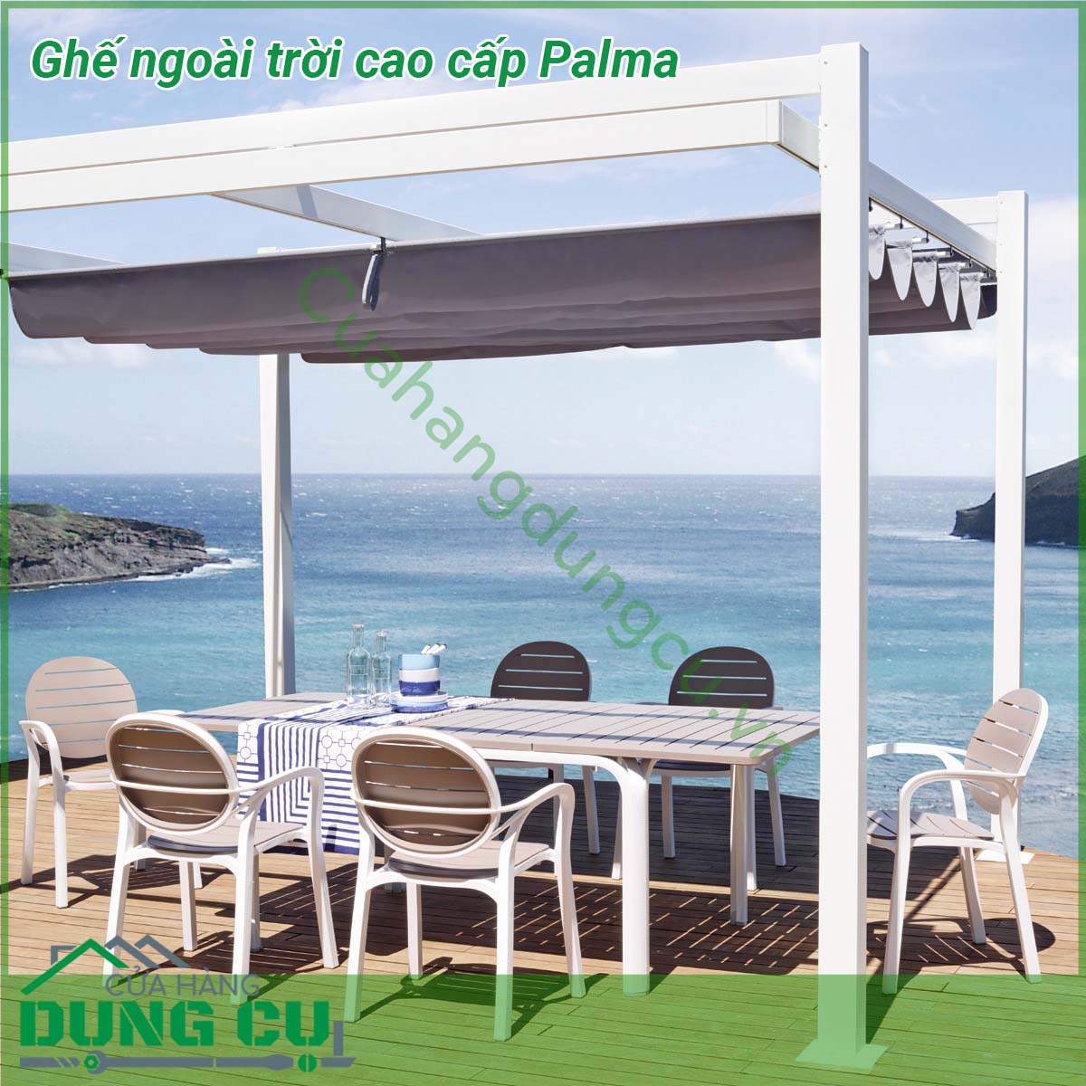 Ghế ngoài trời cao cấp Palma được làm từ chất liệu Polypropylene pha sợi thủy tinh cao cấp được xử lý tia UV chịu được thời tiết mưa nắng khắc nghiệt thích hợp với sân vườn ngoài trời