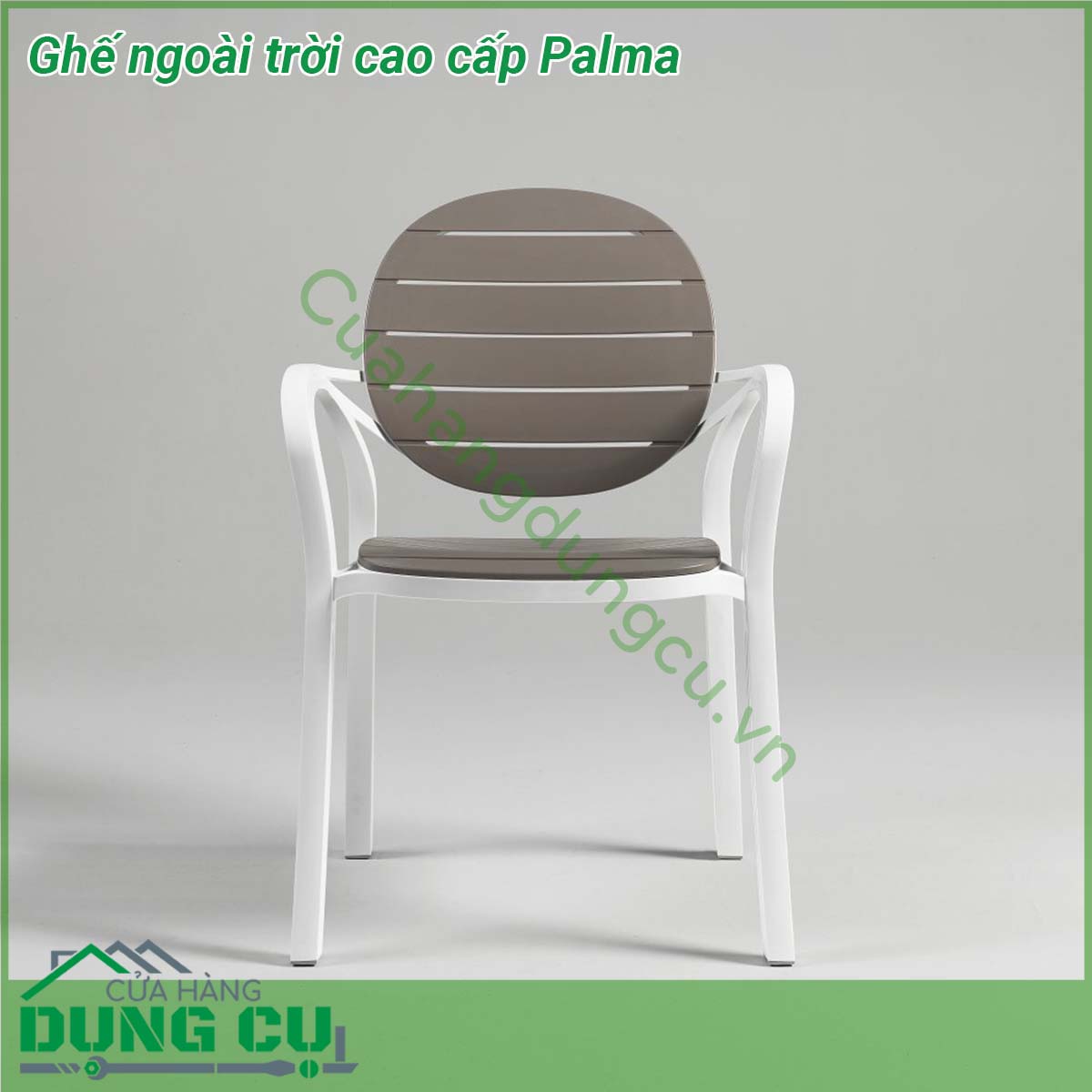 Ghế ngoài trời cao cấp Palma được làm từ chất liệu Polypropylene pha sợi thủy tinh cao cấp được xử lý tia UV chịu được thời tiết mưa nắng khắc nghiệt thích hợp với sân vườn ngoài trời