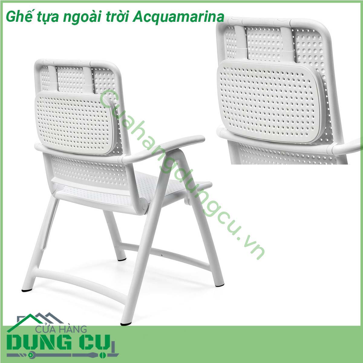 Ghế tựa ngoài trời Acquamarina sử dụng chất liệu nhựa sợi thủy tinh cao cấp có phụ gia chống tia UV chịu lực thời tiết khắc nghiệt cực kỳ tốt Ghế có thể điều chỉnh tới 4 độ dốc khác nhau trang bị thêm tựa đầu êm ái đem đến cho người dùng những trải nghiệm thoải mái và thư thái