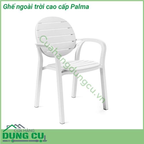 Ghế ngoài trời cao cấp Palma được làm từ chất liệu Polypropylene pha sợi thủy tinh cao cấp được xử lý tia UV chịu được thời tiết mưa nắng khắc nghiệt thích hợp với sân vườn ngoài trời