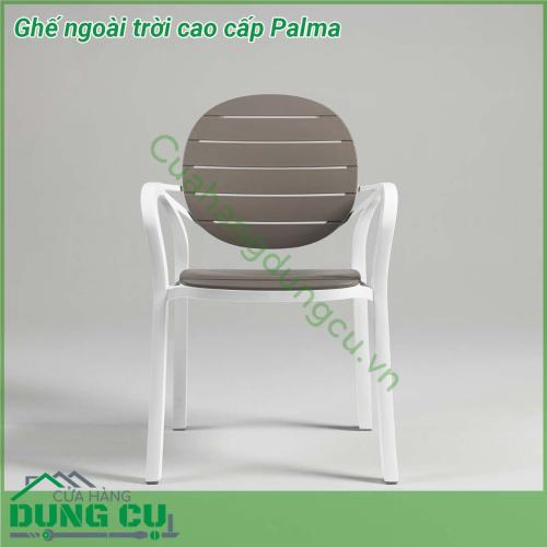 Ghế ngoài trời cao cấp Palma được làm từ chất liệu Polypropylene pha sợi thủy tinh cao cấp được xử lý tia UV chịu được thời tiết mưa nắng khắc nghiệt thích hợp với sân vườn ngoài trời