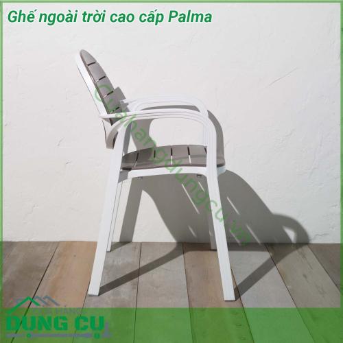 Ghế ngoài trời cao cấp Palma được làm từ chất liệu Polypropylene pha sợi thủy tinh cao cấp được xử lý tia UV chịu được thời tiết mưa nắng khắc nghiệt thích hợp với sân vườn ngoài trời