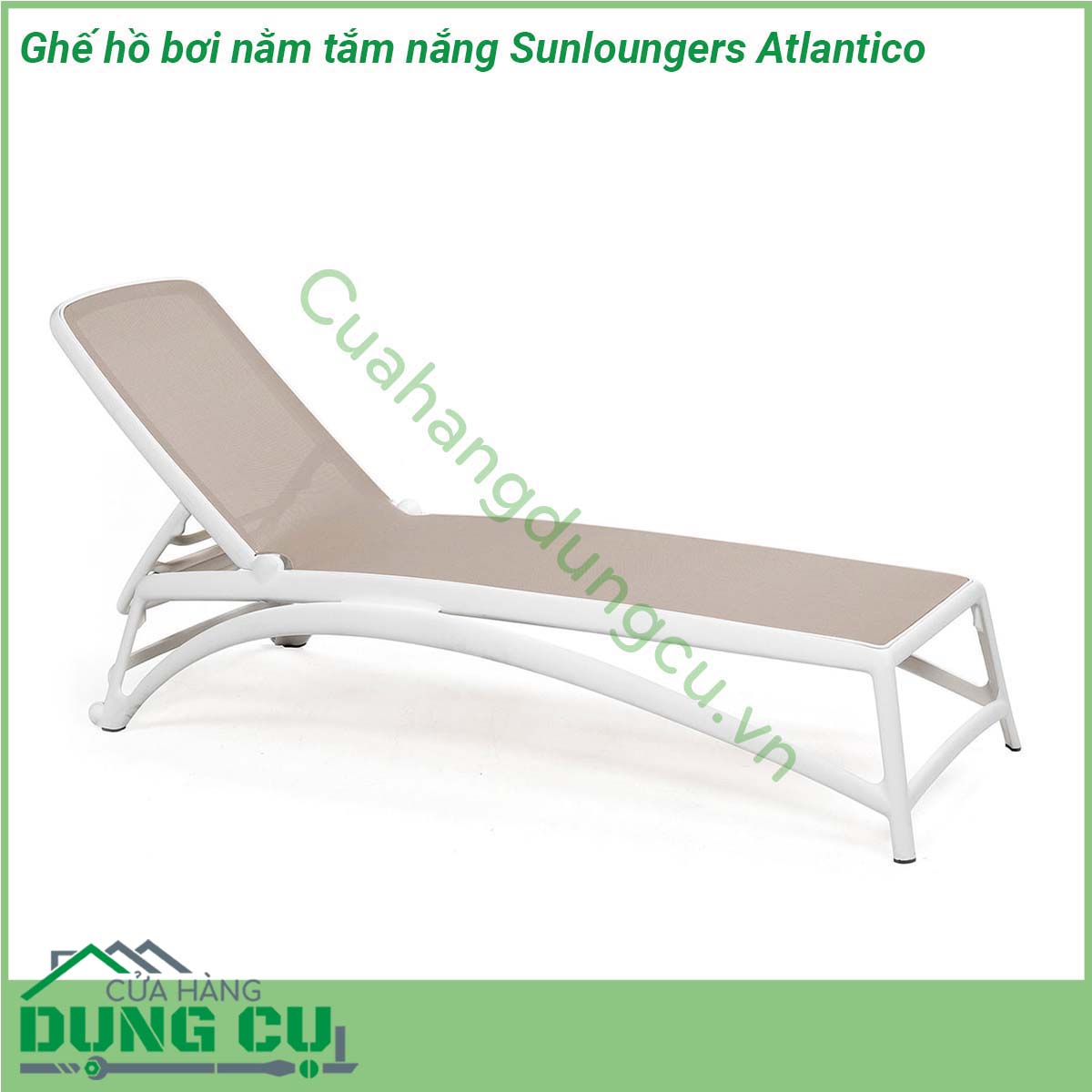 Ghế hồ bơi nằm tắm nắng Sunloungers Atlantico với khung hình ống bằng sợi thủy tinh polypropylene có phụ gia UV kết hợp mặt bằng vải sợi tổng hợp cao cấp và có thể thay thế Chất liệu có độ bền tuyệt vời chống chịu tốt dưới mọi điều kiện của thời tiết và môi trường