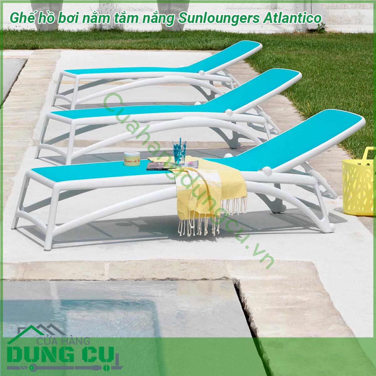 Ghế hồ bơi nằm tắm nắng Sunloungers Atlantico với khung hình ống bằng sợi thủy tinh polypropylene có phụ gia UV kết hợp mặt bằng vải sợi tổng hợp cao cấp và có thể thay thế Chất liệu có độ bền tuyệt vời chống chịu tốt dưới mọi điều kiện của thời tiết và môi trường