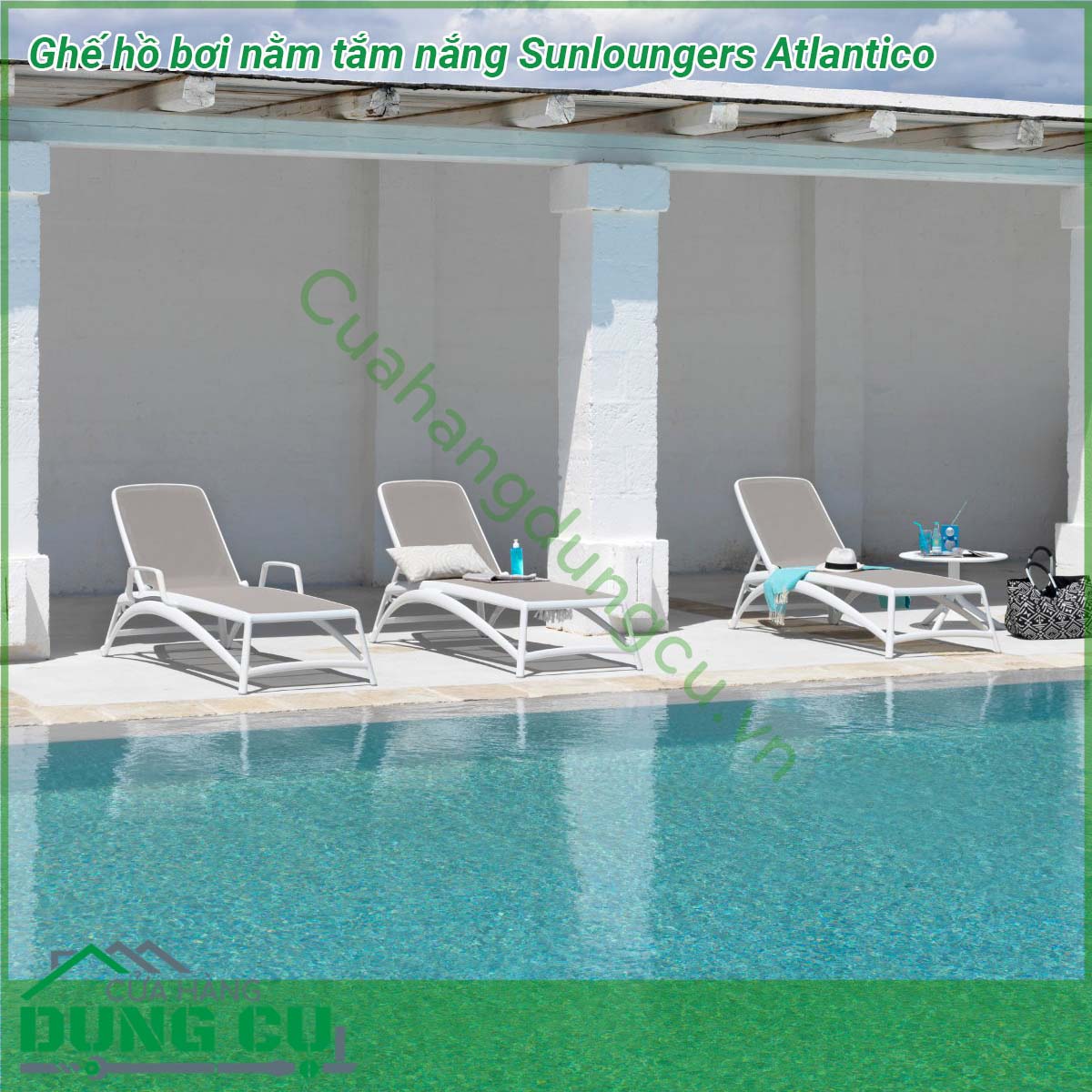 Ghế hồ bơi nằm tắm nắng Sunloungers Atlantico với khung hình ống bằng sợi thủy tinh polypropylene có phụ gia UV kết hợp mặt bằng vải sợi tổng hợp cao cấp và có thể thay thế Chất liệu có độ bền tuyệt vời chống chịu tốt dưới mọi điều kiện của thời tiết và môi trường