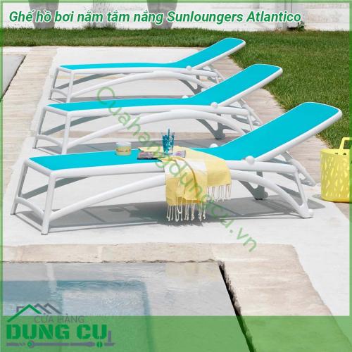 Ghế hồ bơi nằm tắm nắng Sunloungers Atlantico với khung hình ống bằng sợi thủy tinh polypropylene có phụ gia UV kết hợp mặt bằng vải sợi tổng hợp cao cấp và có thể thay thế Chất liệu có độ bền tuyệt vời chống chịu tốt dưới mọi điều kiện của thời tiết và môi trường