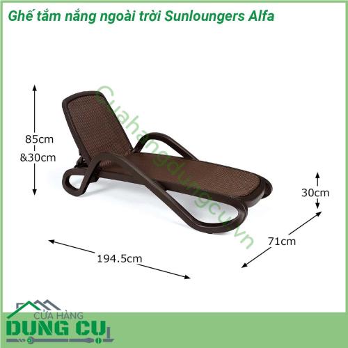 Ghế tắm nắng ngoài trời Sunloungers Alfa với khung được làm từ các hạt nhựa ABS nguyên sinh có độ cứng cao chống ăn mòn cách điện và không thấm nước Độ bền cao  mặt ghế bằng vải sợi cao cấp không thấm nước không ẩm mốc khó phai màu bền đẹp sau thời gian dài sử dụng