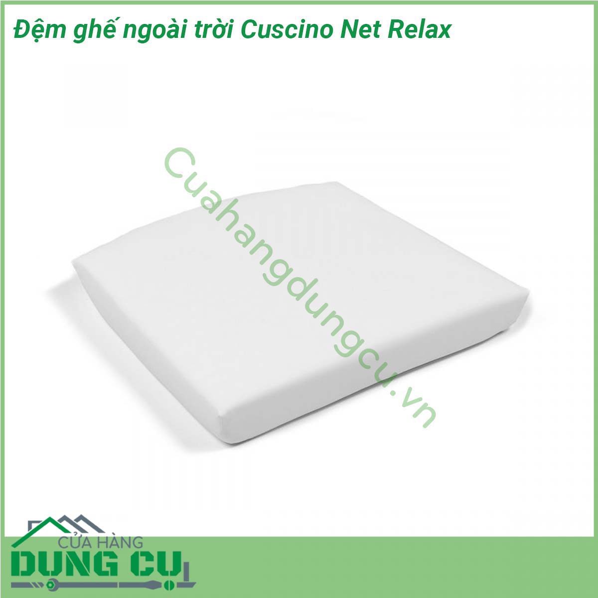 Đệm ghế ngoài trời Cuscino Net Relax được làm từ 100 sợi nhuộm acrylic Đã xử lý chống bám bụi bẩn và chống nấm mốc Độ bền màu dưới ánh sáng đạt 5 8 Có thể tháo bỏ bọc nhờ khóa kéo