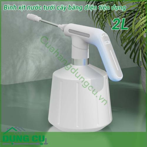 Bình xịt nước tưới cây bằng điện tiện dụng 2L được làm hoàn toàn bằng nhựa cao cấp ABS với độ bền vượt trội tích hợp công nghệ bơm tự động giúp sản phẩm phun sương mạnh mẽ thích hợp để tưới hoa tưới cây cảnh