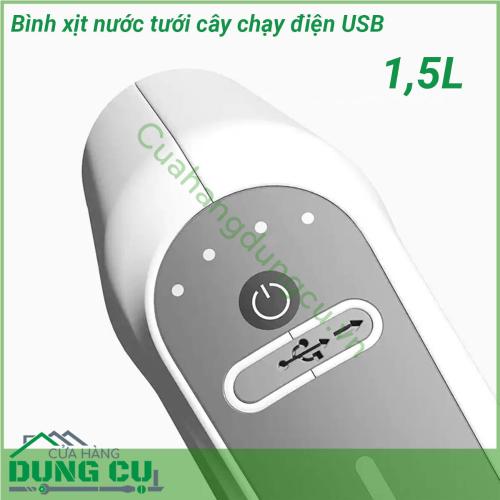 Bình xịt nước tưới cây chạy điện USB dung tích 1 5L được làm bằng chất liệu bền và có tay cầm ABS công thái học  Có hai phương pháp phun tia nước và sương mù mịn Vòi xoay 360 độ cho phép bạn điều chỉnh mẫu phun nước khi cần thiết