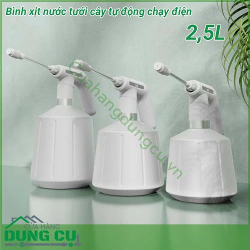 Bình xịt nước tưới cây tự động chạy điện đa năng 2 5L được làm hoàn toàn bằng nhựa cao cấp ABS với độ bền vượt trội tích hợp công nghệ bơm tự động với hai chế độ phun cột nước và sương mù nhỏ giúp sản phẩm phun sương mạnh mẽ