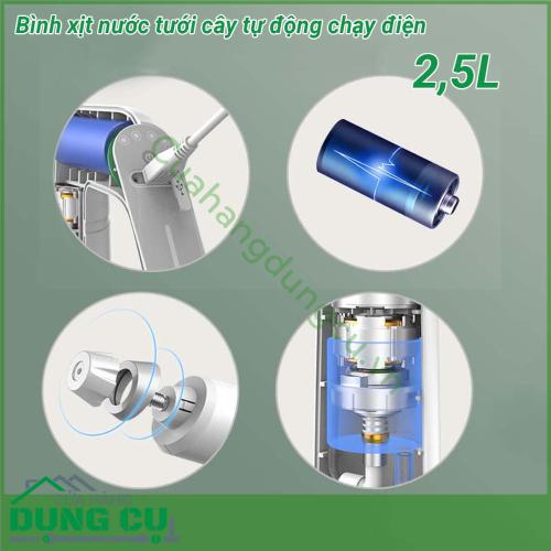 Bình xịt nước tưới cây tự động chạy điện đa năng 2 5L được làm hoàn toàn bằng nhựa cao cấp ABS với độ bền vượt trội tích hợp công nghệ bơm tự động với hai chế độ phun cột nước và sương mù nhỏ giúp sản phẩm phun sương mạnh mẽ