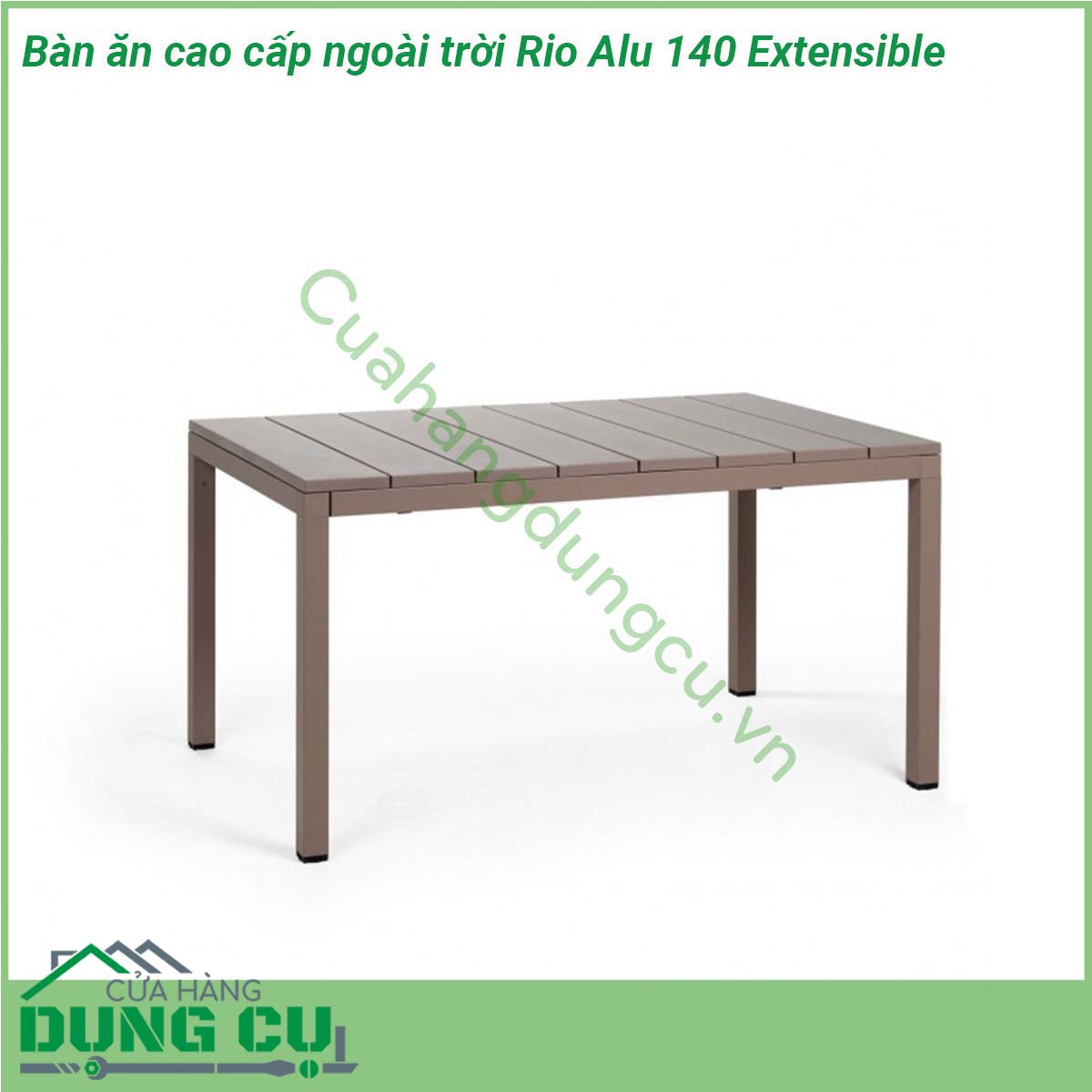 Bàn ăn cao cấp ngoài trời Rio Alu 140 Extensible được làm bằng chất liệu nhôm phủ coated aluminium cao cấp  Một mẫu bàn thông minh có khả năng thay đổi chiều dài bàn với một thao tác nhẹ nhàng phù hợp yêu cầu không gian và diện tích Đường nét thiết kế mạnh mẽ tinh tế và sang trọng