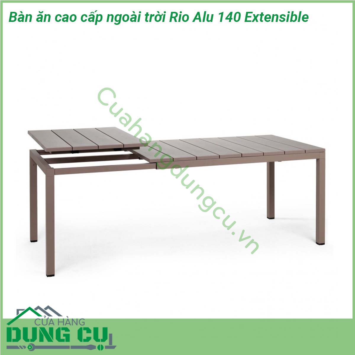 Bàn ăn cao cấp ngoài trời Rio Alu 140 Extensible được làm bằng chất liệu nhôm phủ coated aluminium cao cấp  Một mẫu bàn thông minh có khả năng thay đổi chiều dài bàn với một thao tác nhẹ nhàng phù hợp yêu cầu không gian và diện tích Đường nét thiết kế mạnh mẽ tinh tế và sang trọng