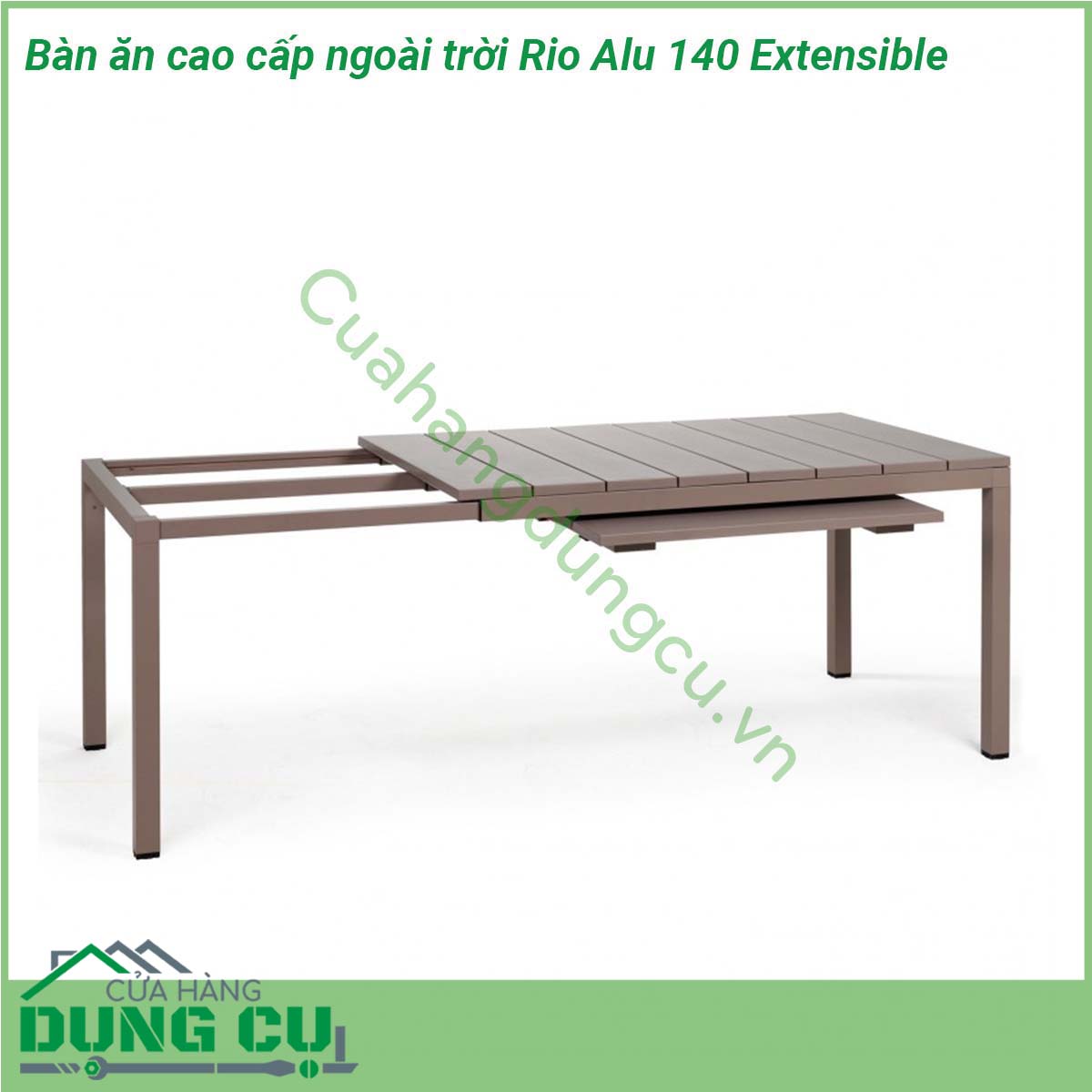 Bàn ăn cao cấp ngoài trời Rio Alu 140 Extensible được làm bằng chất liệu nhôm phủ coated aluminium cao cấp  Một mẫu bàn thông minh có khả năng thay đổi chiều dài bàn với một thao tác nhẹ nhàng phù hợp yêu cầu không gian và diện tích Đường nét thiết kế mạnh mẽ tinh tế và sang trọng