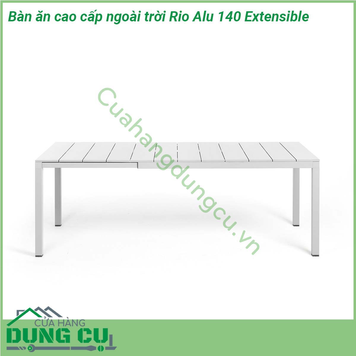 Bàn ăn cao cấp ngoài trời Rio Alu 140 Extensible được làm bằng chất liệu nhôm phủ coated aluminium cao cấp  Một mẫu bàn thông minh có khả năng thay đổi chiều dài bàn với một thao tác nhẹ nhàng phù hợp yêu cầu không gian và diện tích Đường nét thiết kế mạnh mẽ tinh tế và sang trọng