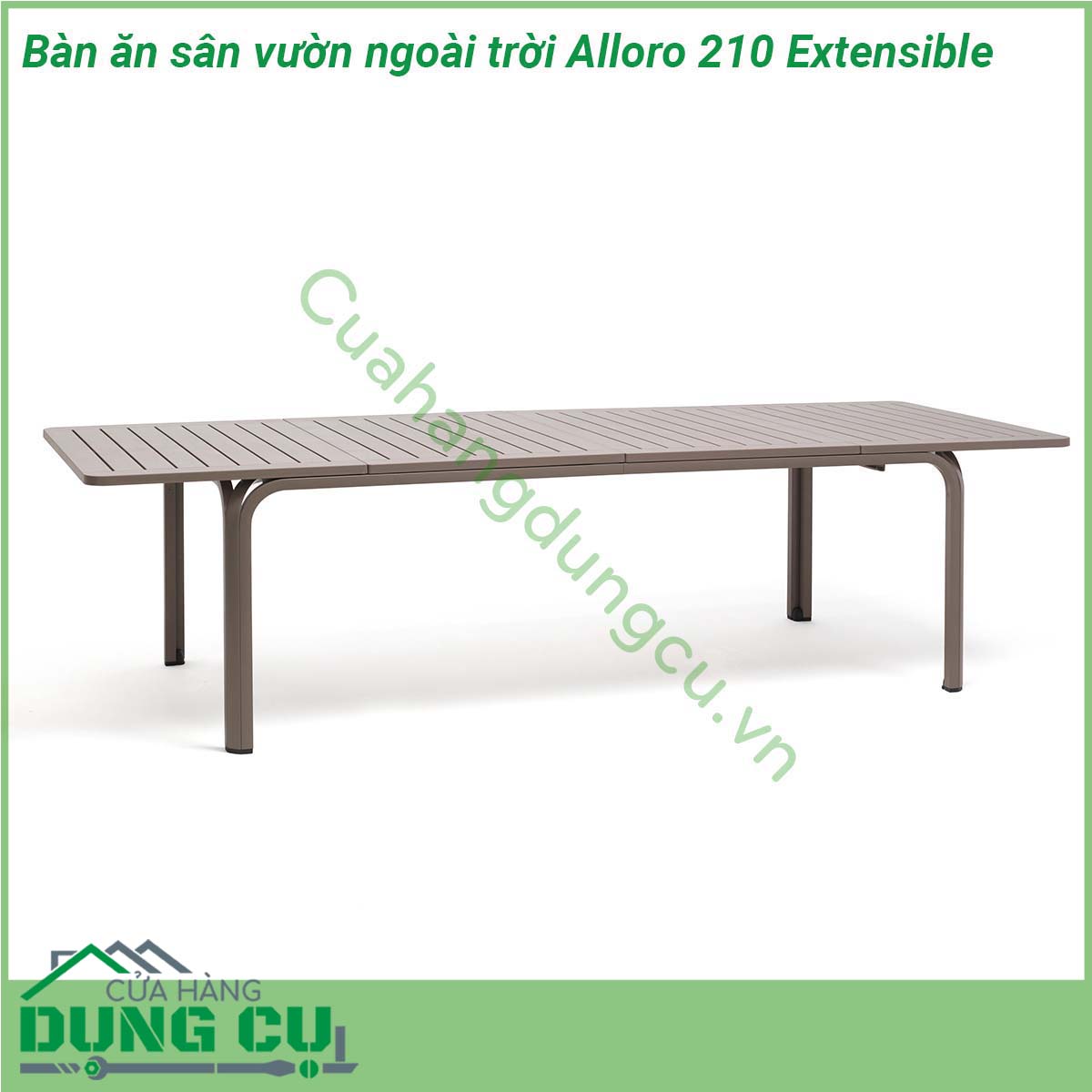 Bàn ăn sân vườn ngoài trời Alloro 210 Extensible một mẫu bàn thông minh có khả năng thay đổi chiều dài bàn với một thao tác nhẹ nhàng phù hợp yêu cầu không gian và diện tích Đường nét thiết kế mạnh mẽ tinh tế và sang trọng