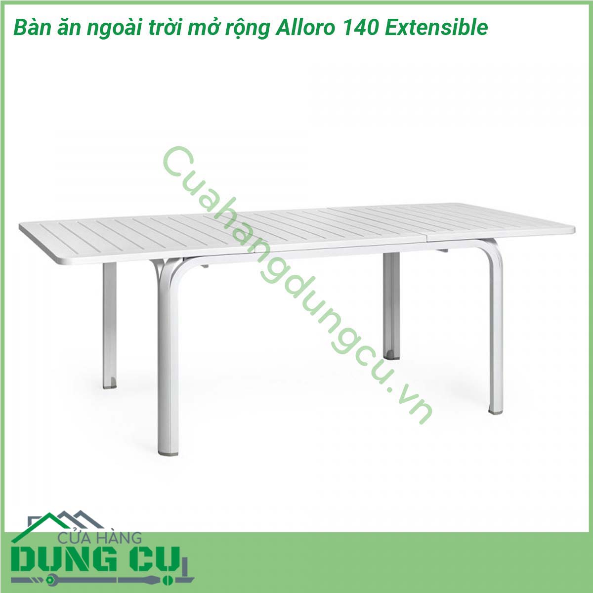 Bàn ăn ngoài trời mở rộng Alloro 140 Extensible có thiết kế sang trọng và đẹp mắt với kiểu dáng chân độc đáo bề mặt thông thoáng dễ dàng vệ sinh lau chùi…Rất phù hợp cho không gian ngoài trời sân vườn sân thượng…