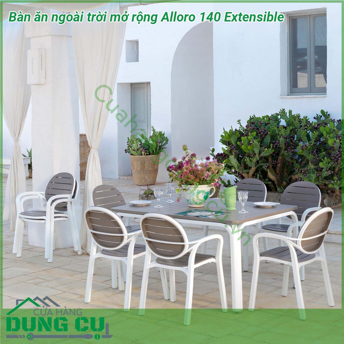 Bàn ăn ngoài trời mở rộng Alloro 140 Extensible có thiết kế sang trọng và đẹp mắt với kiểu dáng chân độc đáo bề mặt thông thoáng dễ dàng vệ sinh lau chùi…Rất phù hợp cho không gian ngoài trời sân vườn sân thượng…