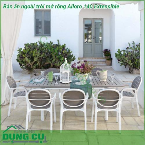 Bàn ăn ngoài trời mở rộng Alloro 140 Extensible có thiết kế sang trọng và đẹp mắt với kiểu dáng chân độc đáo bề mặt thông thoáng dễ dàng vệ sinh lau chùi…Rất phù hợp cho không gian ngoài trời sân vườn sân thượng…