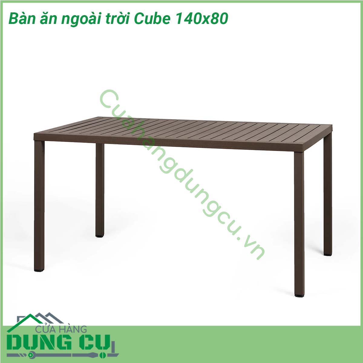 Bàn ăn ngoài trời Cube 140x80 được làm từ chất liệu bề mặt DurelTOP bằng polypropylene với phụ gia UV kết hợp chân bàn bằng chất liệu nhôm tráng hoàn thiện mờ sang trọng và đẹp mắt  Một thiết kế tối giản thanh lịch là một sự lựa chọn hoàn hảo cho không gian đẳng cấp và sang trọng