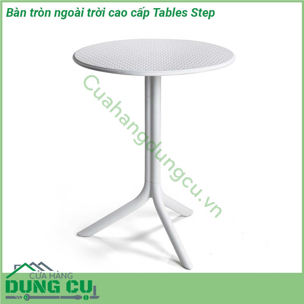 Bàn tròn ngoài trời cao cấp Tables Step với chất liệu nhựa polypropylene sợi thủy tinh với phụ gia chống tia UV thân thiện với môi trường và an toàn cho người sử dụng Bạn có thể sử dụng chúng cho cả không gian nội thất và ngoài thất sân vườn mà không sợ nắng mưa ảnh hưởng