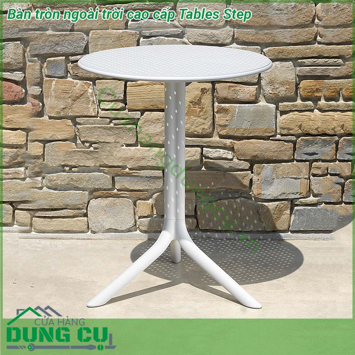 Bàn tròn ngoài trời cao cấp Tables Step với chất liệu nhựa polypropylene sợi thủy tinh với phụ gia chống tia UV thân thiện với môi trường và an toàn cho người sử dụng Bạn có thể sử dụng chúng cho cả không gian nội thất và ngoài thất sân vườn mà không sợ nắng mưa ảnh hưởng