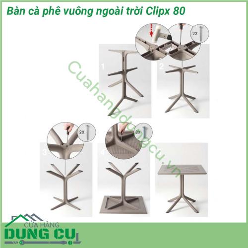 Bàn cà phê vuông ngoài trời Clipx 80 được làm bằng chất liệu nhựa sợi thủy tinh cao cấp Fibreglass resin  Với chất liệu sử dụng cao cấp bạn hoàn toàn có thể yên tâm sử dụng chúng mà ko sợ nắng mưa hư hỏng hay bay màu