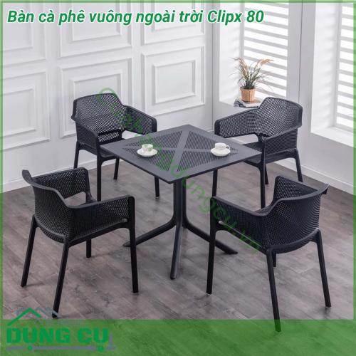 Bàn cà phê vuông ngoài trời Clipx 80 được làm bằng chất liệu nhựa sợi thủy tinh cao cấp Fibreglass resin  Với chất liệu sử dụng cao cấp bạn hoàn toàn có thể yên tâm sử dụng chúng mà ko sợ nắng mưa hư hỏng hay bay màu