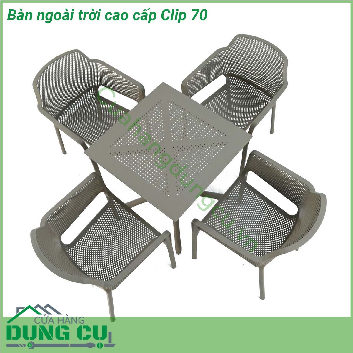 Bàn ngoài trời cao cấp Clip 70 là một chiếc bàn thiết kế đặc biệt cho không gian sân vườn ngoài trời với chất liệu nhựa sợi thủy tinh cao cấp  Mặt bàn DurelTop có độ bền cao  bề mặt mờ Có tăng chân Với chất liệu sử dụng cao cấp bạn hoàn toàn có thể yên tâm sử dụng chúng mà ko sợ nắng mưa hư hỏng hay bay màu