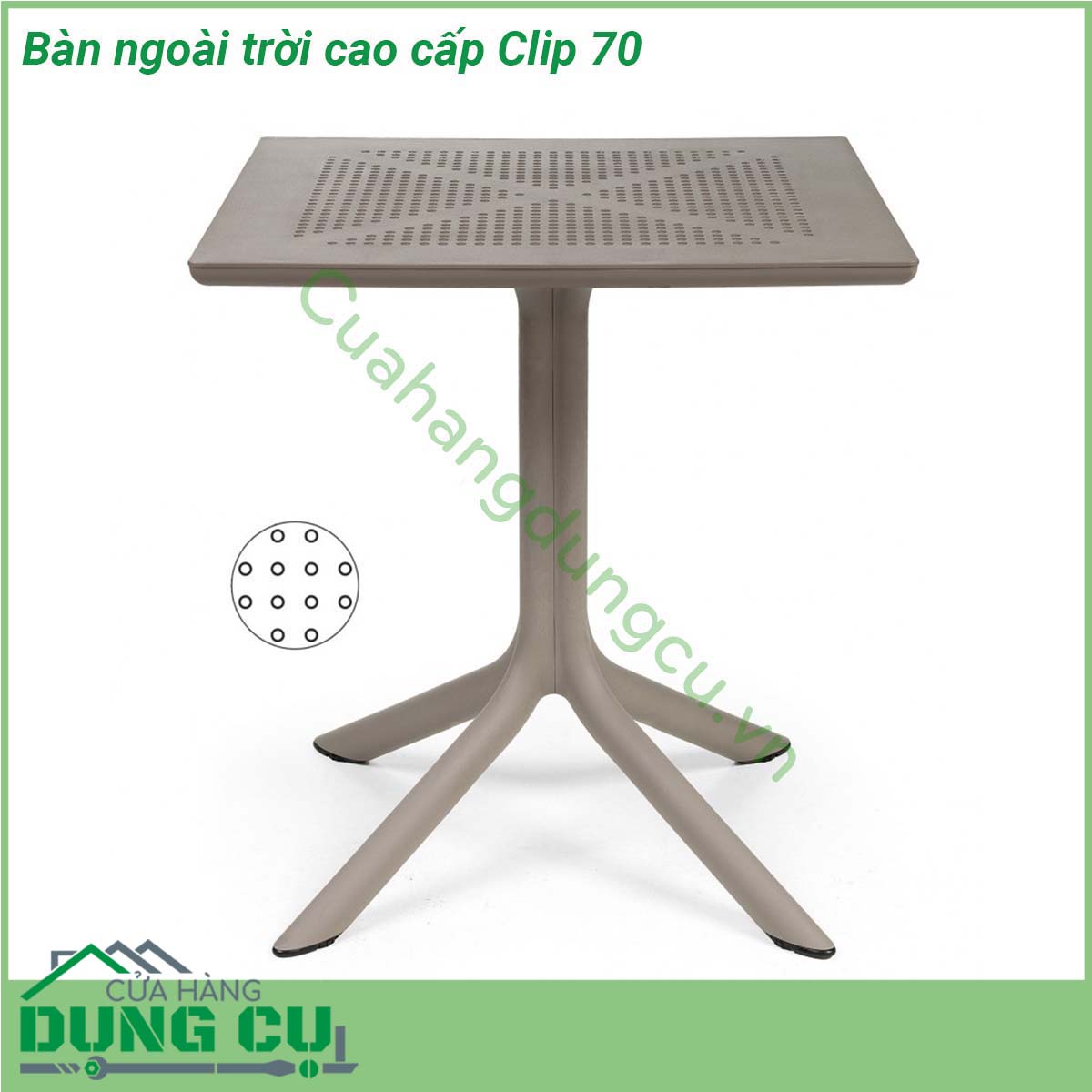 Bàn ngoài trời cao cấp Clip 70 là một chiếc bàn thiết kế đặc biệt cho không gian sân vườn ngoài trời với chất liệu nhựa sợi thủy tinh cao cấp  Mặt bàn DurelTop có độ bền cao  bề mặt mờ Có tăng chân Với chất liệu sử dụng cao cấp bạn hoàn toàn có thể yên tâm sử dụng chúng mà ko sợ nắng mưa hư hỏng hay bay màu