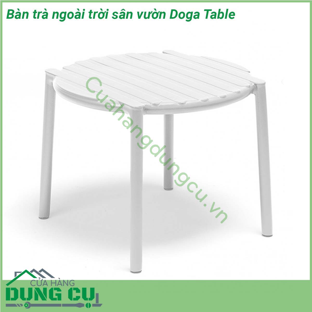 Bàn trà ngoài trời sân vườn Doga Table được làm bằng chất liệu nhựa polypropylene với phụ gia chống tia UV chịu áp suất cao và có khả năng tái chế  Mặt bàn được thiết kế hình tròn thể hiện sự gần gũi nhẹ nhàng Với kích thước nhỏ gọn vô cùng tiện lợi chính là một sự lựa chọn hoàn hảo cho không gian sân vườn ngoài trời